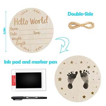 Goxozzy Baby Announcement Sign, Double Side Wooden Birth Announcement Sign for hospital Hello World ...