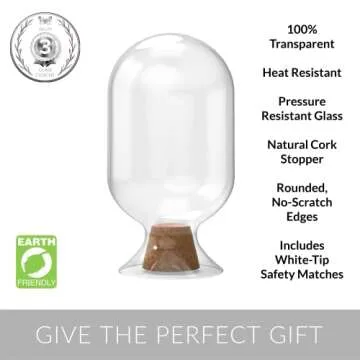 Atzi Glass Match Holder with Striker - Fancy Matches in a Jar Cloche Decorative Home Decor Gifts - Round Head Bottle - Match Striker Bottle for Matches, Shabbat Matches Included