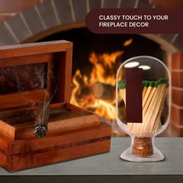 Atzi Glass Match Holder with Striker - Fancy Matches in a Jar Cloche Decorative Home Decor Gifts - Round Head Bottle - Match Striker Bottle for Matches, Shabbat Matches Included