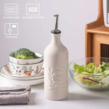 Sweejar Ceramic Olive Oil Dispenser Bottle, 20 Oz Relief Opaque Oil Cruet Protects Oil To Reduce Oxi...