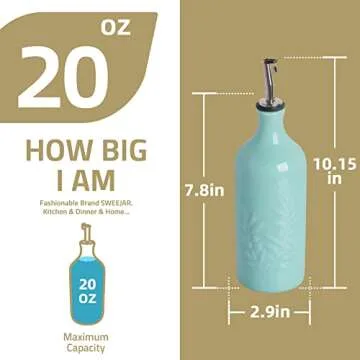 Sweejar Ceramic Olive Oil Dispenser Bottle, 20 Oz Relief Opaque Oil Cruet Protects Oil To Reduce Oxidation, Suitable for Storage Oil, Vinegar, Soy Sauce, Coffee Syrup, Liquids, Set of 1 (Beige)