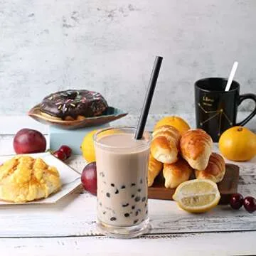 [Individually Wrapped] ANGLED TIPS 100 Pcs Black Disposable Jumbo Smoothie Straws, Wide Plastic Milkshakes Drinking Straws, BPA FREE (9.45" long and 0.43" Diameter)