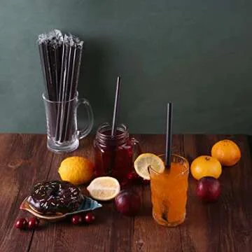 [Individually Wrapped] ANGLED TIPS 100 Pcs Black Disposable Jumbo Smoothie Straws, Wide Plastic Milkshakes Drinking Straws, BPA FREE (9.45" long and 0.43" Diameter)