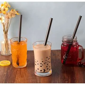 [Individually Wrapped] ANGLED TIPS 100 Pcs Black Disposable Jumbo Smoothie Straws, Wide Plastic Milkshakes Drinking Straws, BPA FREE (9.45" long and 0.43" Diameter)