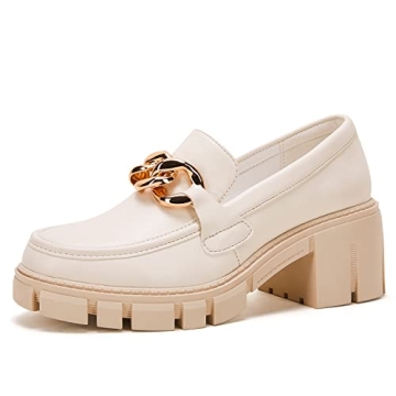 Stylish Chunky Heel Loafers for Women - Slip On Design