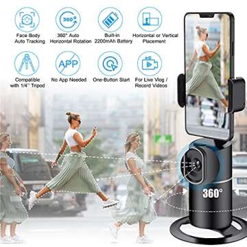 Auto Face Tracking Phone Holder Tripod, No App Required, 360° Rotation Smart Face Body Tracking Tri...