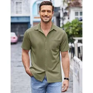 COOFANDY Men's Beach Shirts Linen Shirts Business Casual Shirts Green Dress Shirt
