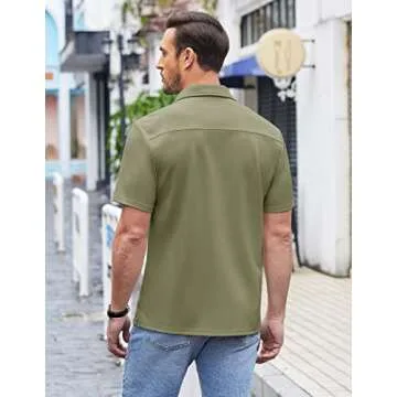 COOFANDY Men's Beach Shirts Linen Shirts Business Casual Shirts Green Dress Shirt