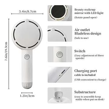 Star Compass Mini Handheld Fan With LED Makeup Mirror