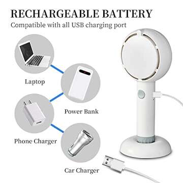 Star Compass Mini Handheld Fan, Battery Operated Rechargeable Portable Fan with LED Light Makeup Mirror, Bladeless Small Personal Fan 3 Speeds Eyelash Fan for Women Girls Outdoor Travel (White)