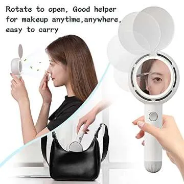 Star Compass Mini Handheld Fan With LED Makeup Mirror
