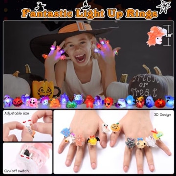 Hekaty 50pcs Light Up Halloween Rings for Kids