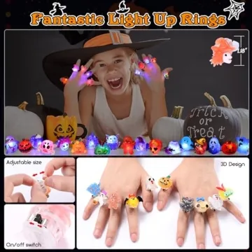 Hekaty 50pcs Light Up Halloween Rings for Kids
