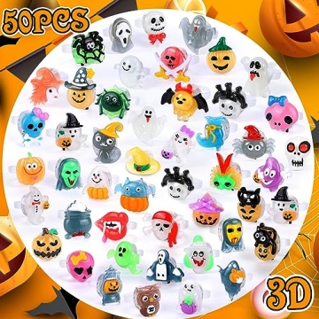 Hekaty 50pcs Light Up Halloween Rings for Kids