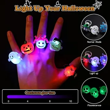 Hekaty 50pcs Light Up Halloween Rings for Kids