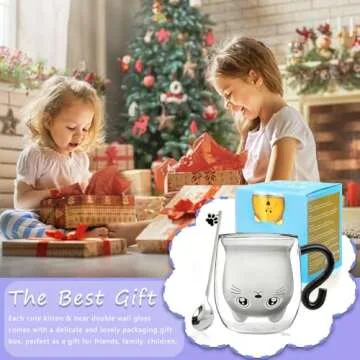 Black Cat Mug Cute Mug with Handle Double Walled Coffee Mug Kawaii Cat Presents for Women Glass Mugs Tea Cup Cute Birthday Gifts Mug for Cat Lovers Ideas Halloween Christmas