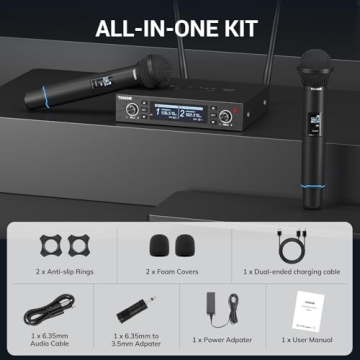 TONOR Wireless Microphone: 2x100 UHF for Events