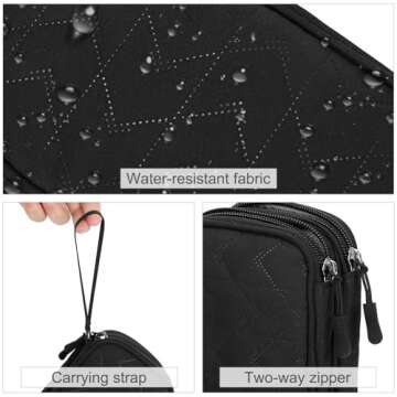 FYY Travel Organizer Pouch Electronic Accessories Carry Case Portable Waterproof Double Layers All-in-One Storage Bag for Cable, Cord, Charger, Phone, Pattern Black
