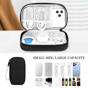 FYY Travel Organizer Pouch Electronic Accessories Carry Case Portable Waterproof Double Layers All-in-One Storage Bag for Cable, Cord, Charger, Phone, Pattern Black