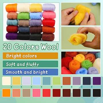 Mayboos Needle Felting Kit, Wool Roving 20 Colors Set, Wool Felting Kit Felt Molds with Portable Sto...
