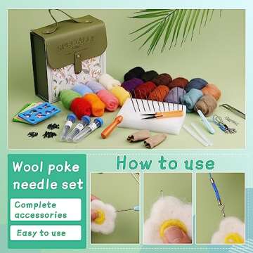 Mayboos Needle Felting Kit, Wool Roving 20 Colors Set, Wool Felting Kit Felt Molds with Portable Storage Box for DIY Craft Home Decoration (Green Bag)