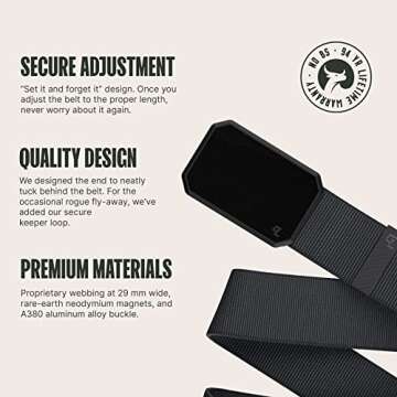 Groove Life Groove Belt Black/Stone - Men's Stretch Nylon Belt with Magnetic Aluminum Buckle, Lifeti...