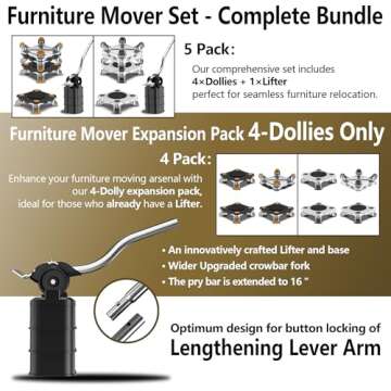 ONEON Furniture Mover Pro Set - Enhanced Dolly and Lifter with Custom TPE Wheels for Easy Furniture ...