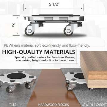 ONEON Furniture Mover Pro Set - Enhanced Dolly and Lifter with Custom TPE Wheels for Easy Furniture Lifting and Moving-Professional Tool for Effortless Furniture Transport(Light Gray 4Dollies+1Lifter)