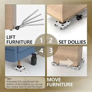 ONEON Furniture Mover Pro Set - Enhanced Dolly and Lifter with Custom TPE Wheels for Easy Furniture Lifting and Moving-Professional Tool for Effortless Furniture Transport(Light Gray 4Dollies+1Lifter)