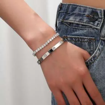 Jade cabbage Gold Bracelets for Women 18K Gold Plated Love Friendship Bracelet With Cubic Zirconia Cuff Bangle Jewelry Set Witness the Gift of Love (6mm silver Medium 6.5")