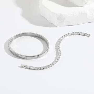 Jade cabbage Gold Bracelets for Women 18K Gold Plated Love Friendship Bracelet With Cubic Zirconia Cuff Bangle Jewelry Set Witness the Gift of Love (6mm silver Medium 6.5")