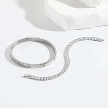 Jade cabbage Gold Bracelets for Women 18K Gold Plated Love Friendship Bracelet With Cubic Zirconia Cuff Bangle Jewelry Set Witness the Gift of Love (6mm silver Medium 6.5")