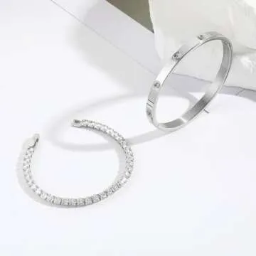 Jade cabbage Gold Bracelets for Women 18K Gold Plated Love Friendship Bracelet With Cubic Zirconia Cuff Bangle Jewelry Set Witness the Gift of Love (6mm silver Medium 6.5")