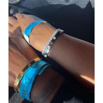 Jade cabbage Gold Bracelets for Women 18K Gold Plated Love Friendship Bracelet With Cubic Zirconia Cuff Bangle Jewelry Set Witness the Gift of Love (6mm silver Medium 6.5")