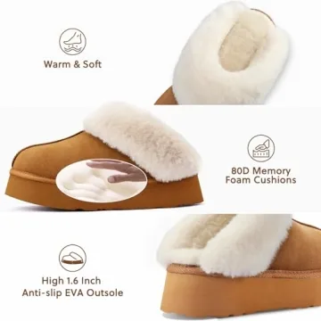LazyStep Women’s Moody Fuzzy Platform Slippers, Stylish Comfort
