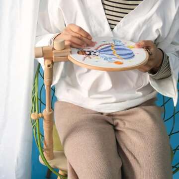 Adjustable Embroidery Hoop Stand- Rotated Cross Stitch Holder Stand, Beech Wood Needlework Lap Stand...