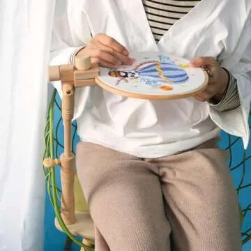 Adjustable Embroidery Hoop Stand- Rotated Cross Stitch Holder Stand, Beech Wood Needlework Lap Stand...