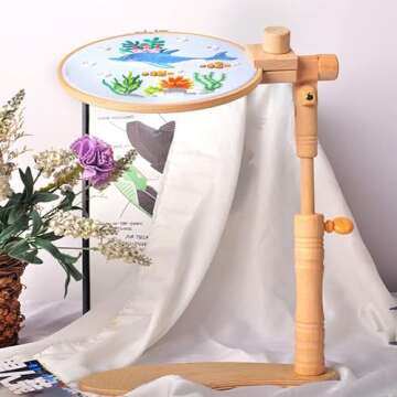 Adjustable Embroidery Hoop Stand- Rotated Cross Stitch Holder Stand, Beech Wood Needlework Lap Stand for Universal Hoops, Sturdy Embroidery Frame Craft Stand Sewing Tools