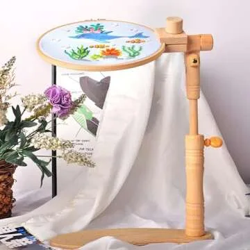 Adjustable Embroidery Hoop Stand- Rotated Cross Stitch Holder Stand, Beech Wood Needlework Lap Stand for Universal Hoops, Sturdy Embroidery Frame Craft Stand Sewing Tools