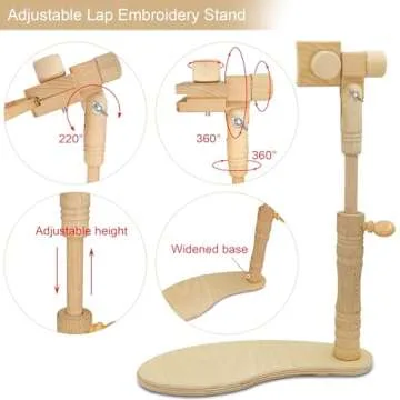 Adjustable Embroidery Hoop Stand- Rotated Cross Stitch Holder Stand, Beech Wood Needlework Lap Stand for Universal Hoops, Sturdy Embroidery Frame Craft Stand Sewing Tools