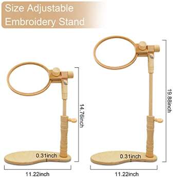 Adjustable Embroidery Hoop Stand- Rotated Cross Stitch Holder Stand, Beech Wood Needlework Lap Stand for Universal Hoops, Sturdy Embroidery Frame Craft Stand Sewing Tools