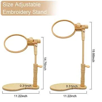 Adjustable Embroidery Hoop Stand- Rotated Cross Stitch Holder Stand, Beech Wood Needlework Lap Stand for Universal Hoops, Sturdy Embroidery Frame Craft Stand Sewing Tools