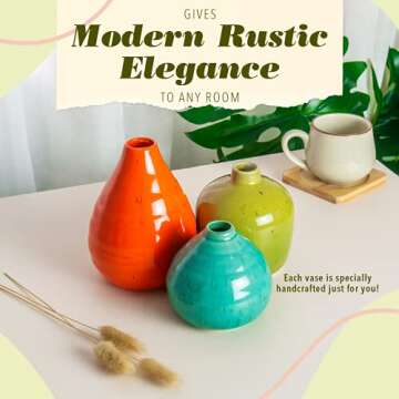 Rustic Home Decor Vases for Flowers - Modern Farmhouse Decor Ceramic Vase, Small Vases for Decor, Boho Home Decor - Decorative Vase for Farmhouse Decor Living Room, Fireplace Decor Farmhouse Vases