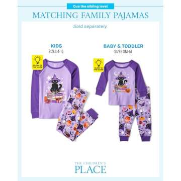 The Children's Place,Unisex Baby,and Kids, Sibling Matching, Holiday Pajama Sets, Cotton,Witchy Cat Halloween,12 Months