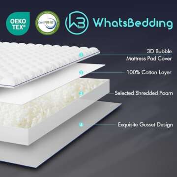 WhatsBedding 3D Bubble Memory Foam Mattress Topper Queen Size, 3 Inch Bed Topper with Soft Quilted 1...