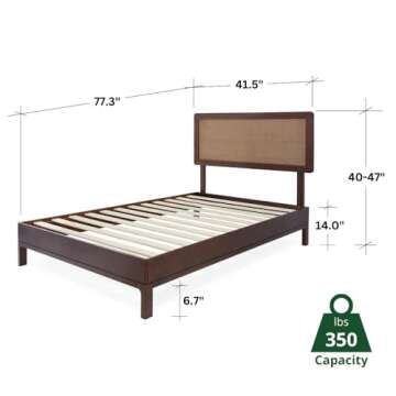 Bme Nipe 14 Inch Bohemian Bed Frame - Solid Wood with Adjustable Headboard