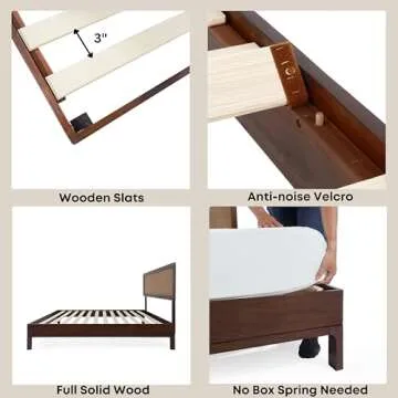 Bme Nipe Bohemian Bed Frame with Adjustable Headboard