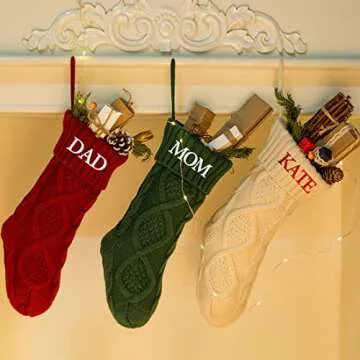 Personalized Christmas Stockings，Large Knitted Xmas Stockings for Kids, Custom Name Family Christmas Stockings, Holiday and Family Stocking for Fireplace Christmas Holiday Party Decoration (1)