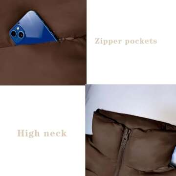 Ainangua Women's Crop Padded Vest Stand Collar Lightweight Sleeveless Puffer Zip Up Gilet Outerwear(Brown,S)