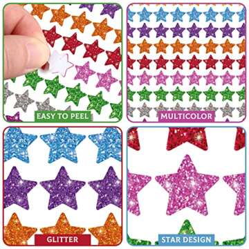Lincia 1200 Pcs Star Glitter Stickers Sparkly Small Stickers for Kids Toddlers Teacher Reward Sheet Incentive Charts Classroom School Home Art Craft Party Favor Supplies